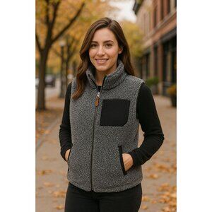 Wild About Me Sherpa Fleece Vest Medium Gray Zip Front Cozy Faux Fur Outerwear